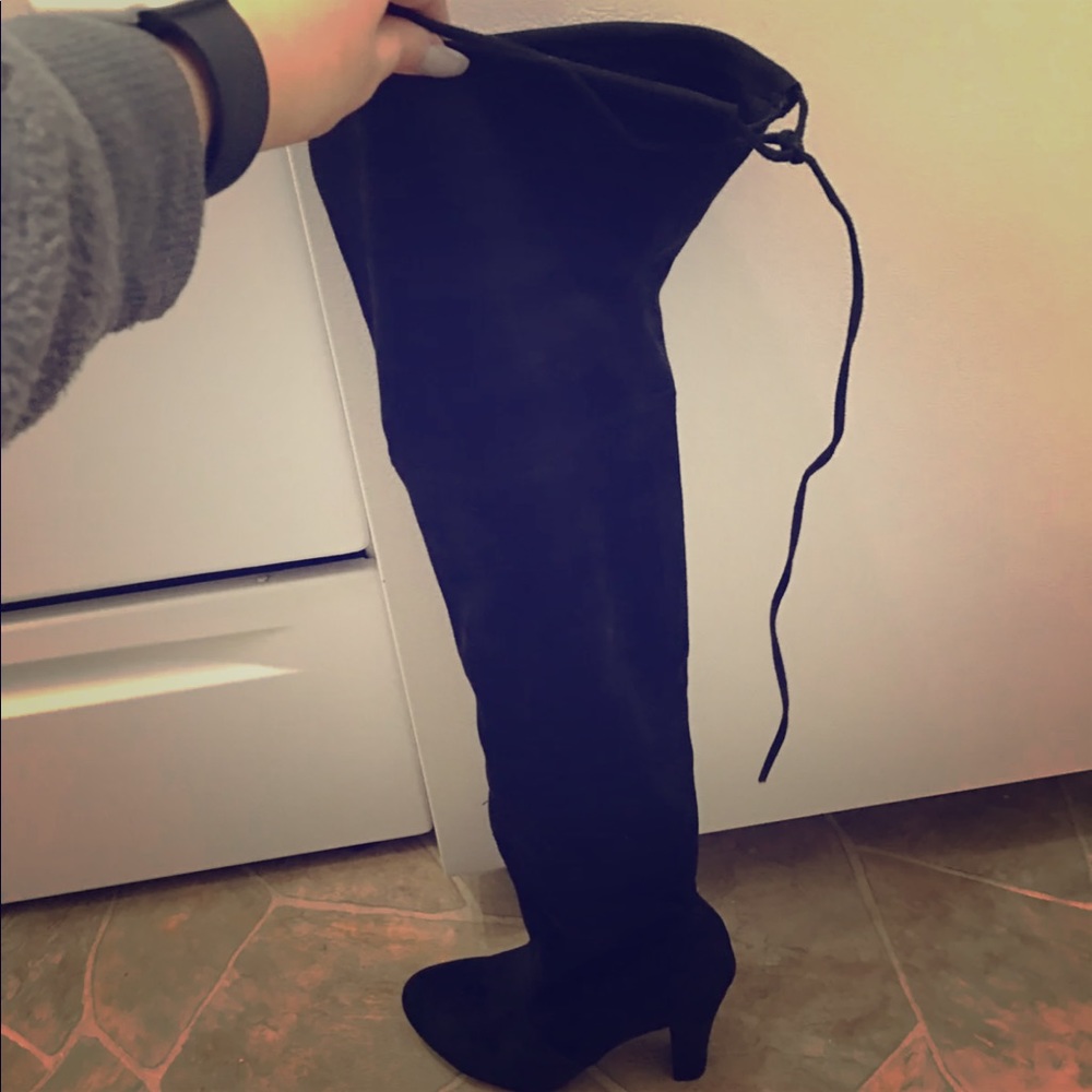 Black suede over the knee boots